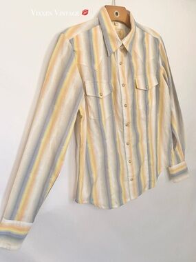 SCULLY 2010 70'S STYLE PASTEL RAINBOW STRIPED 'CANTINA' WESTERN SNAP SHIRT